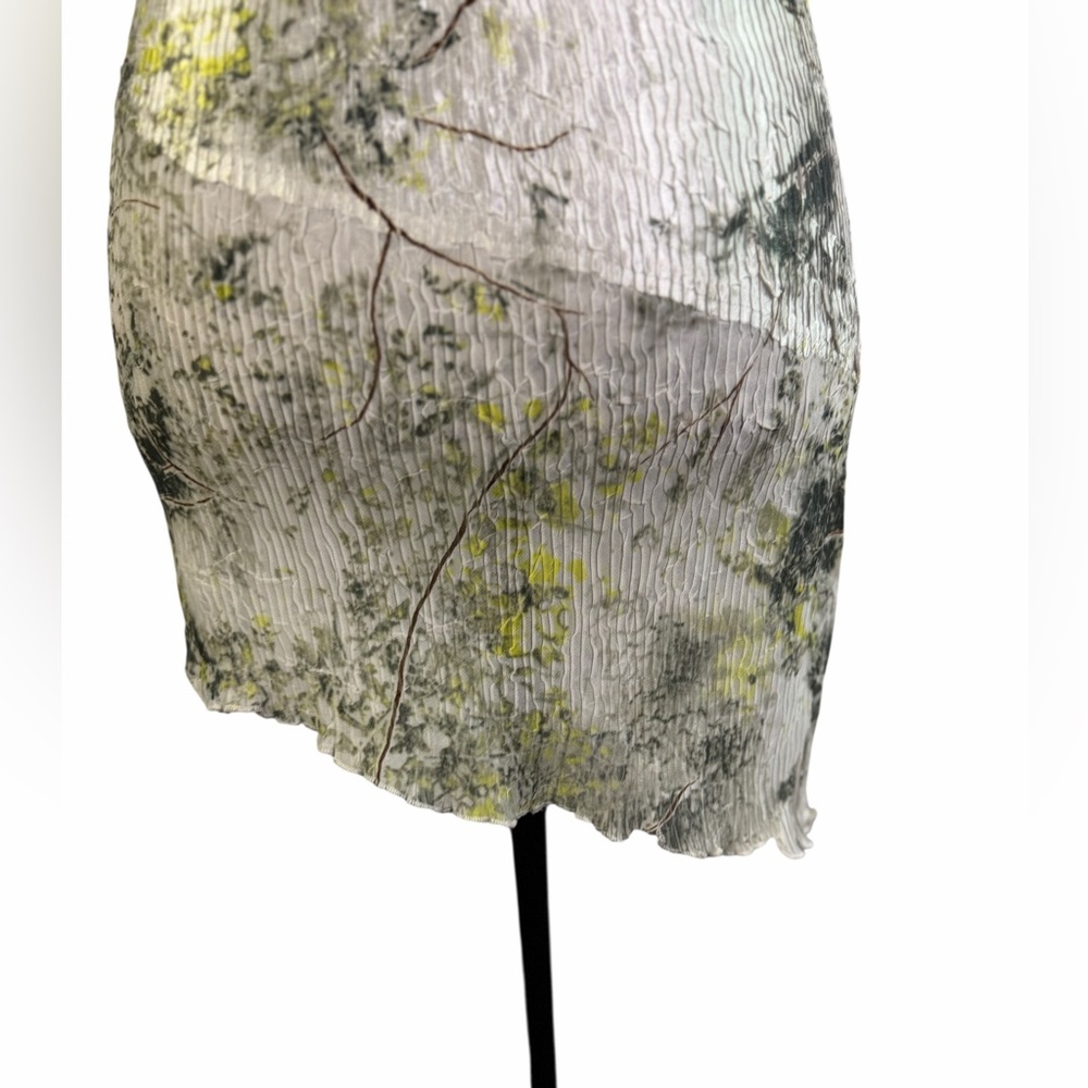 Milano Tree Landscape Print Crinkle Tunic Top - Artsy Green White Size L - Picture 3 of 10